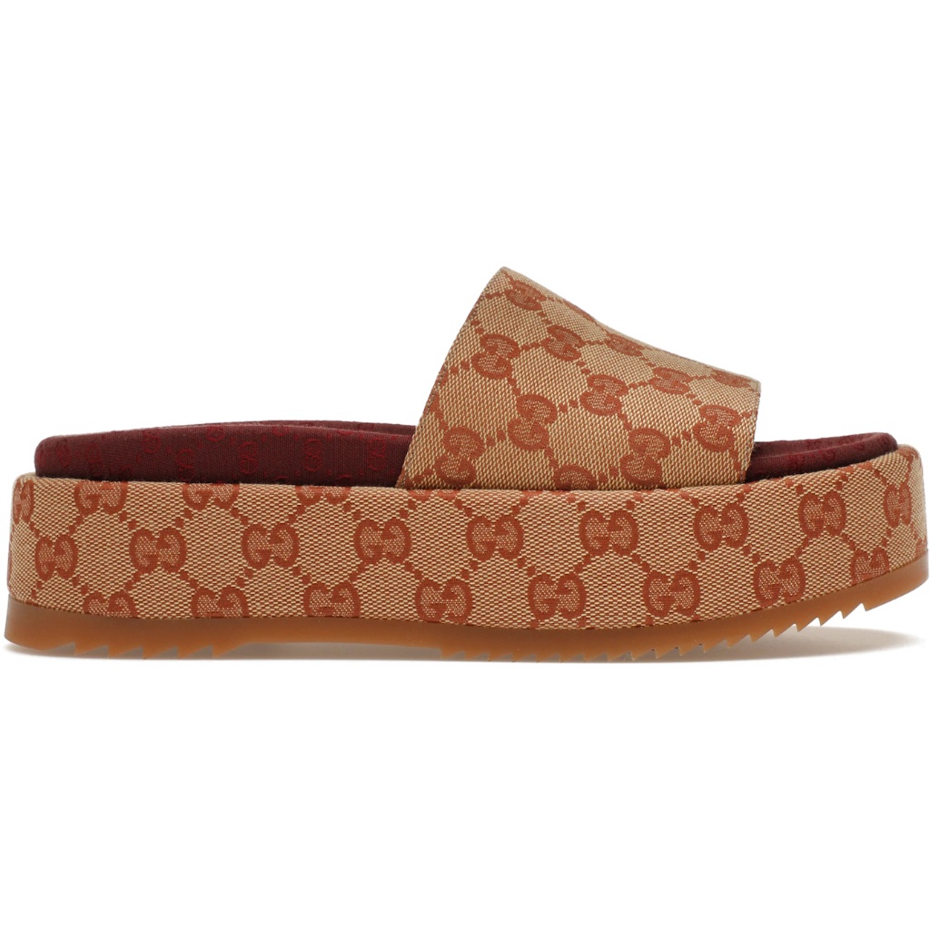 Gucci Beige And Brown Gg Canvas Platform Slide Sandals